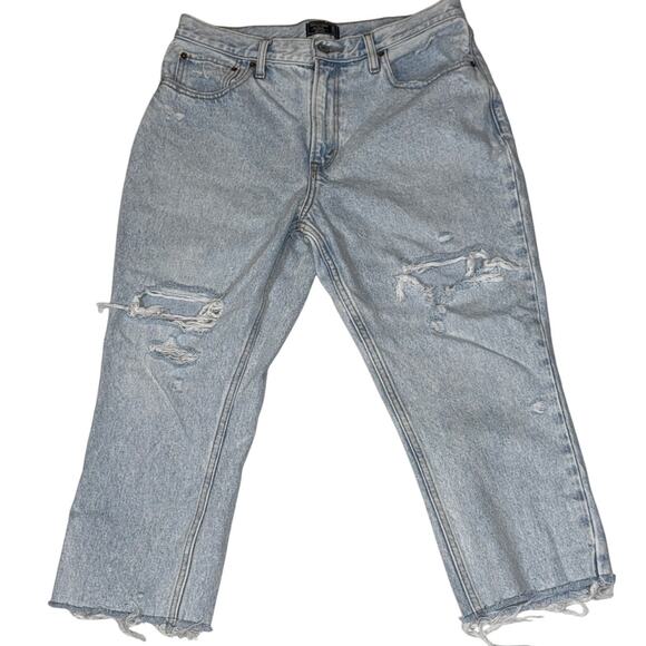 Abercrombie Fitch AF High Rise Mom Jean Womens Size 30 / 10 S Light Wash Raw Hem - Picture 2 of 6